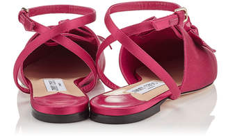 Jimmy Choo TEMPLE FLAT Cerise Satin and Nappa Leather Pointy Toe Flats