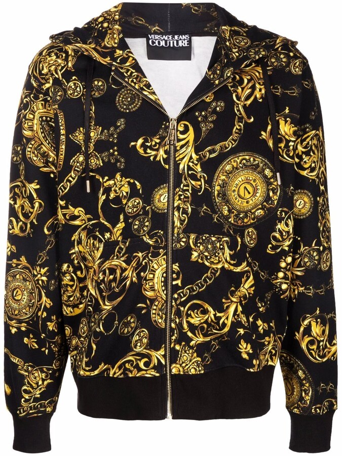 Versace Jeans Couture Baroque Pattern-Print Zip-Up Hoodie - ShopStyle