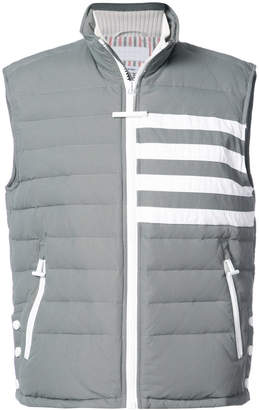 Thom Browne Downfilled Funnel Collar Ski Vest With 4-Bar Stripe In Matte Nylon Poplin
