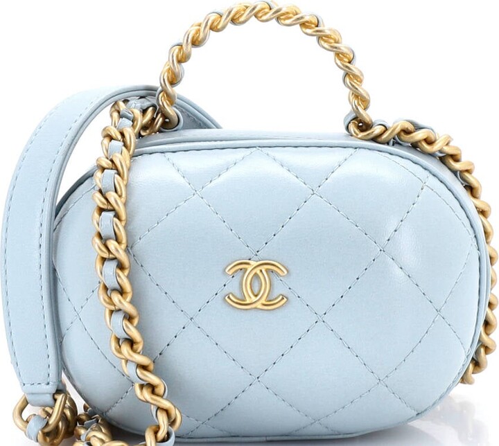 Chanel CC Bubble Top Handle Vanity Case with Chain Quilted Lambskin Small