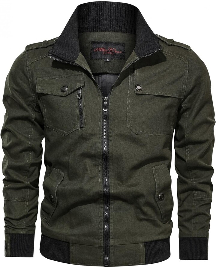 HULKAY Men's Cotton Bomber Jacket Multi Pocket Military Jacket