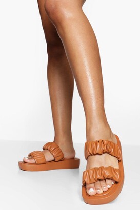 boohoo Chunky Ruched Double Strap Sandals
