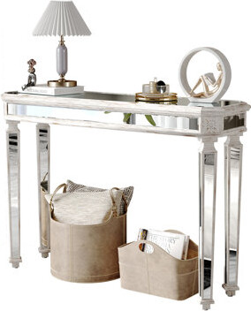 Mercer41 Vintage Wood Grain Carved Mirror Console Table, Elegant And Durable For Entryways And Living Rooms