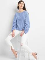 Thumbnail for your product : Gap Ruched Sleeve Boatneck Gingham Top in Poplin