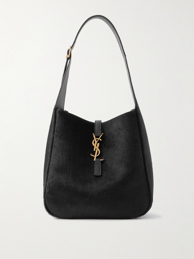 Saint Laurent Le 5 À 7 Embellished Leather-trimmed Calf Hair Shoulder Bag - Black