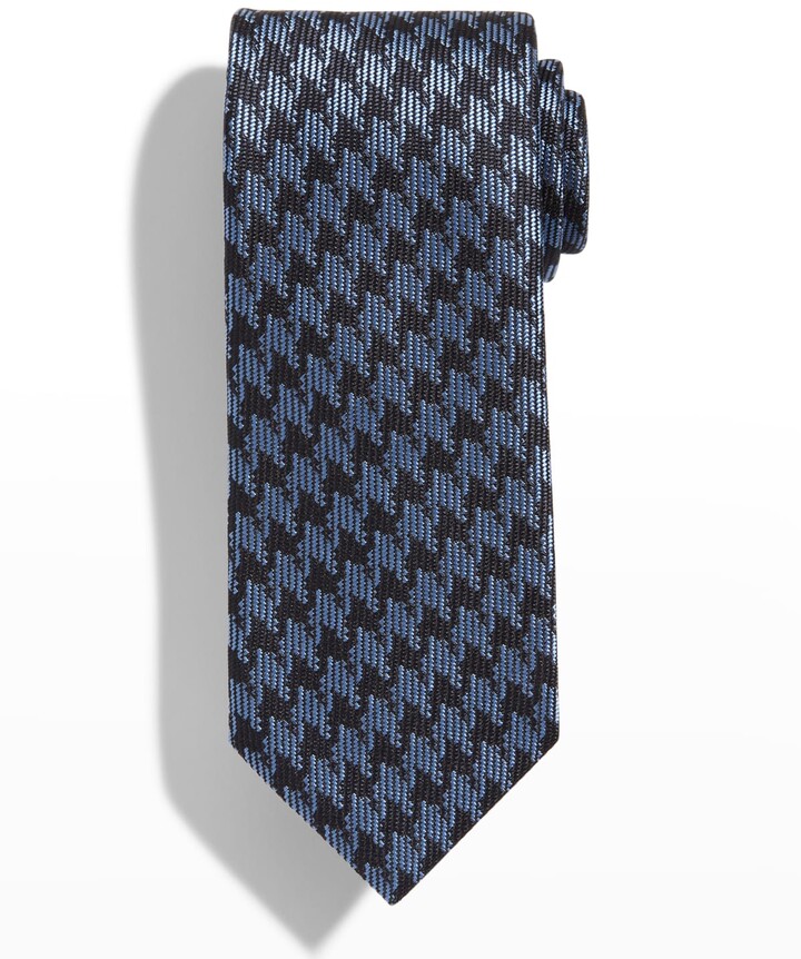Gitman Grey Silk Tussah Houndstooth Check Necktie 