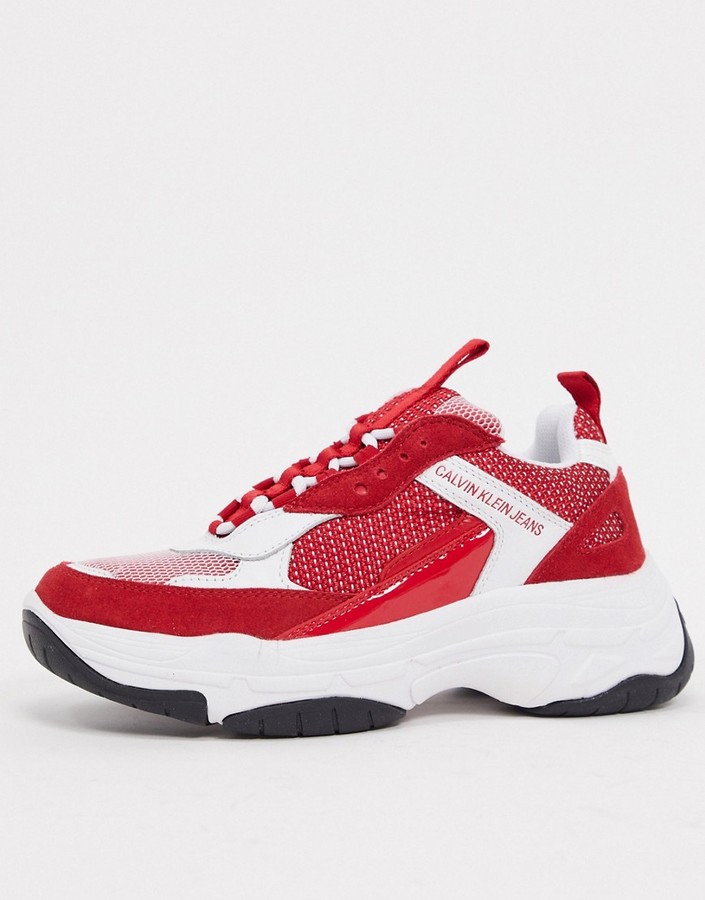 HUGO BOSS Calvin Klein Jeans maya sneakers in white/red - ShopStyle