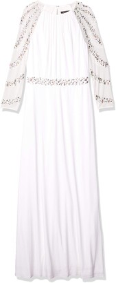 Marina Women's Long Jersey Gown with Beaded Illusion Sleeve