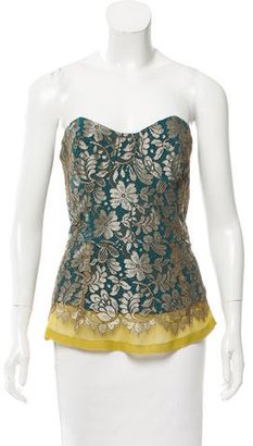 Lela Rose Lace-Accented Bustier Top