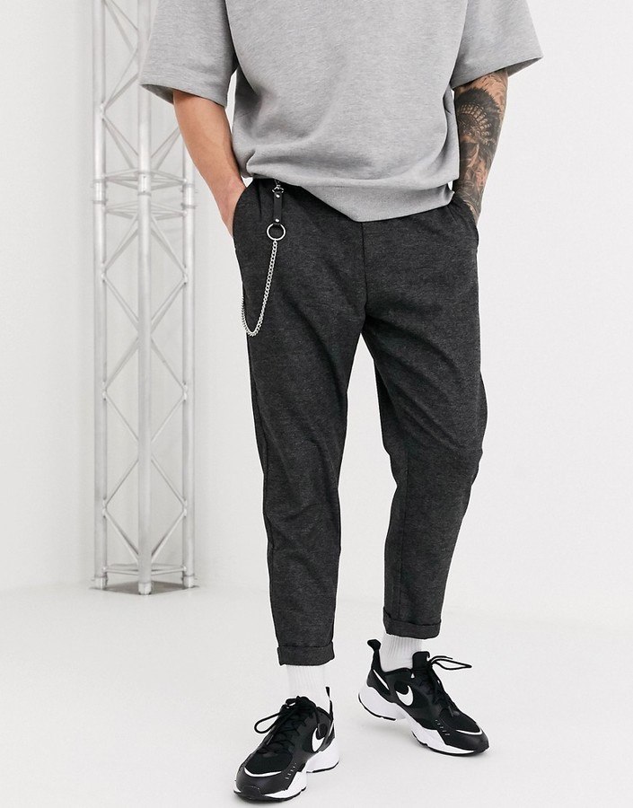 Bershka carrot fit pants with chain in dark gray marl - ShopStyle Chinos &  Khakis