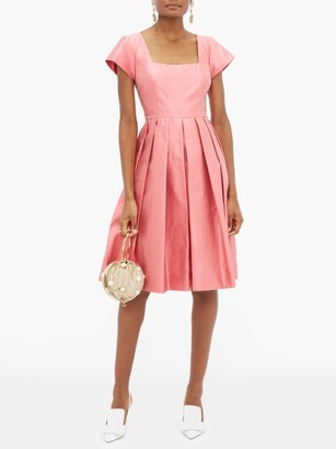 Dolce & Gabbana Square-neck Slubbed-silk Shantung Midi Dress - Pink