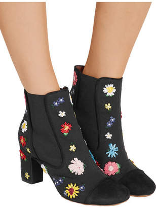Tabitha Simmons Micki Meadow Suede-paneled Embroidered Canvas Ankle Boots - Black