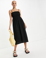 Thumbnail for your product : Monki Unni seersucker cami midi dress with tie back in black