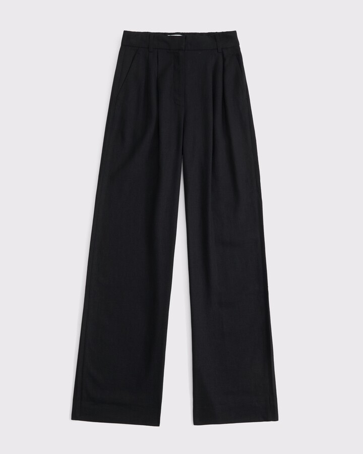 Abercrombie & Fitch Women's A&F Sloane Linen-Blend Wide Leg Pant in Black - Size 26 LONG