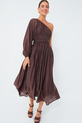 Moon River Chocolate One Shoulder Maxi Dress