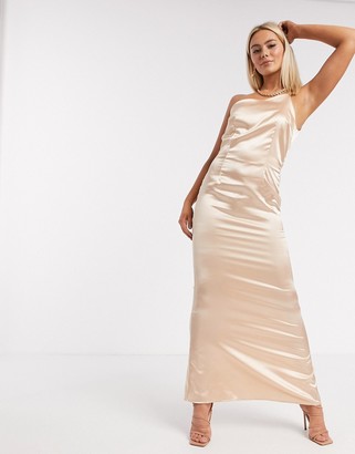 TFNC Bridesmaid one shoulder satin maxi dress in champagne