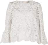 Thumbnail for your product : River Island Womens White star lace bell sleeve top