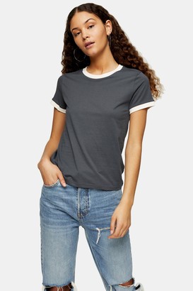 Topshop Womens Charcoal Grey Ringer T-Shirt - Charcoal