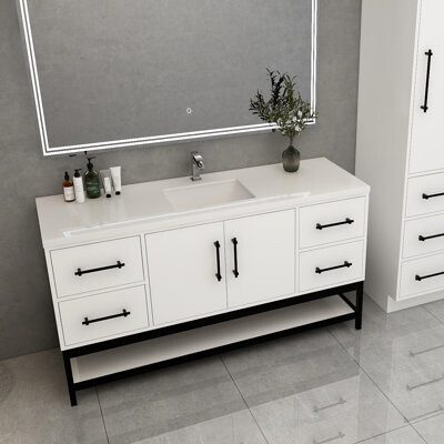 Mebo Victoria 60'' Wall-Mounted Vanity with Single Reinforced Acrylic Sink & Rack