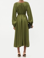 Thumbnail for your product : Fil De Vie Merieme Balloon-sleeve Bamboo-twill Dress - Dark Green