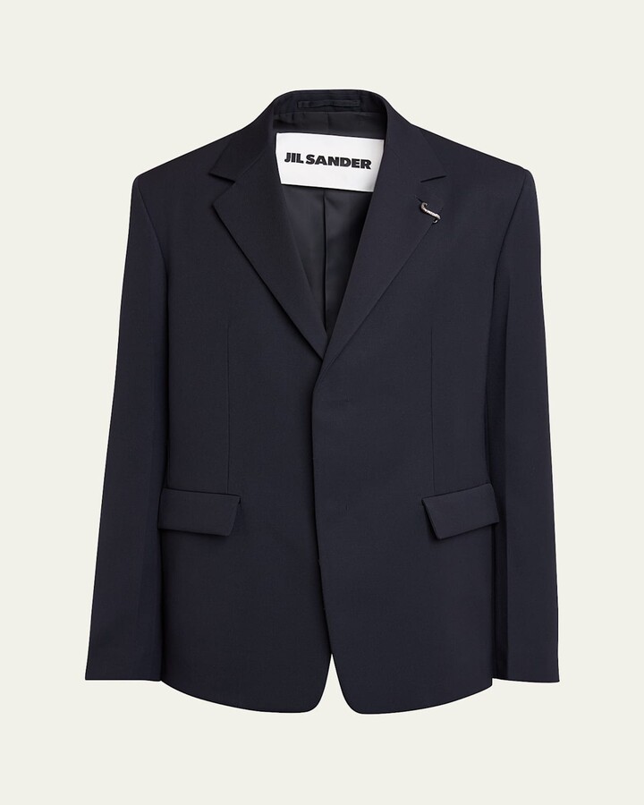 Jil Sander Men's Boxy Sport Coat with Lapel Pin
