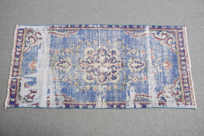 Bungalow Rose Vintage Turkish Anatolian Rug in Navy Antique Design Ideal for Entryway or Small Spaces