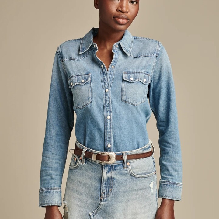 Lucky Brand Denim Western Shirt - Women's Clothing Outerwear Jean Denim Jackets in American Dream