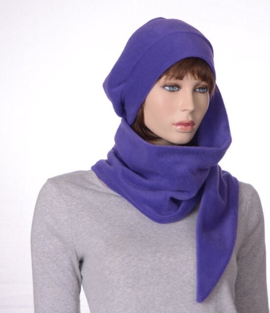 Etsy Extra Long Fleece Stocking Cap Purple Wrap Around Scarf Hat - Made in Usa