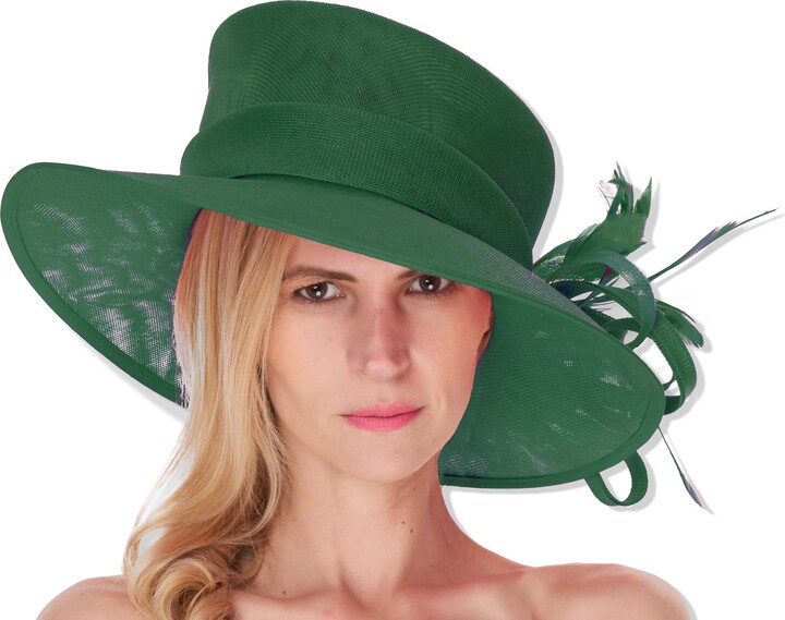 Caprilite Emerald Green and Lime Green Large Queen Brim Hat Occasion