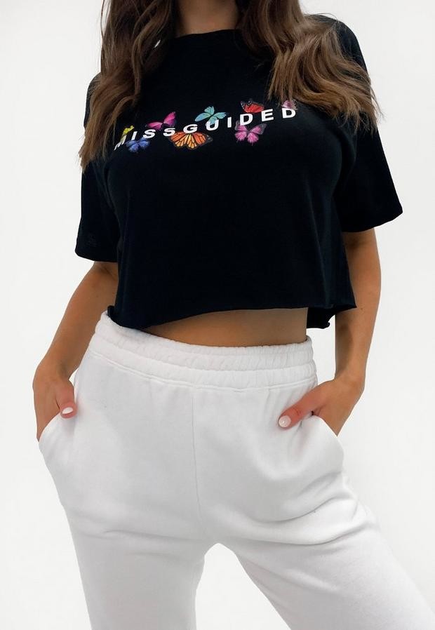 Missguided Black Butterfly Graphic Cropped T Shirt - ShopStyle