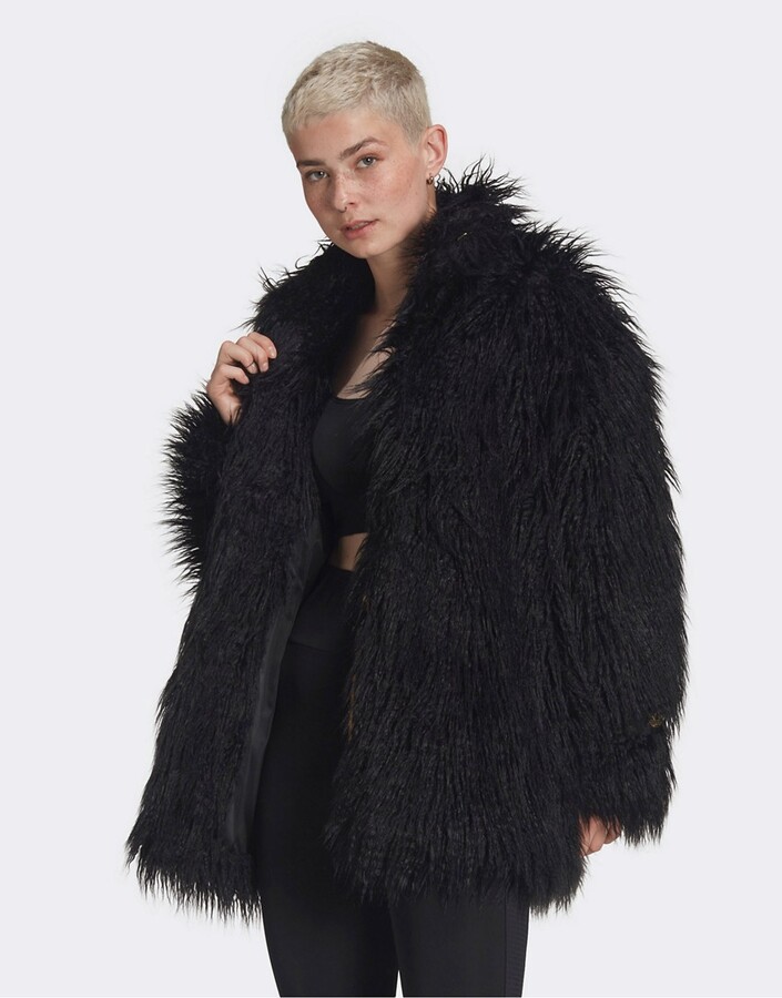 adidas faux fur jacket in black - ShopStyle