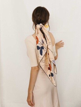 Lost Pattern "Camellia" Large Silk Square Scarf - Brown