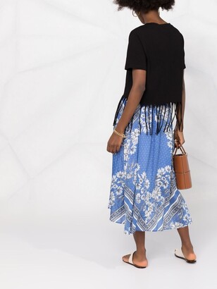 Sandro Floral-Print Linen-Blend Skirt
