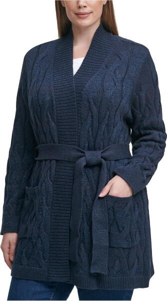 Tommy Hilfiger TommyHilfigerWomensGlitterCardiganSweater,navy,1X