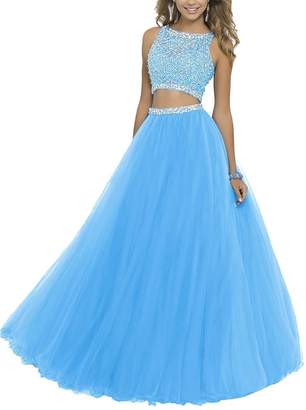 Uryouthstyle Long Two Pieces Beaded Prom Gowns Bodice Evening Dress BL US