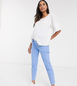 ASOS Maternity DESIGN Maternity high rise farleigh 'slim' mom jeans slim mom in cornflower blue cord