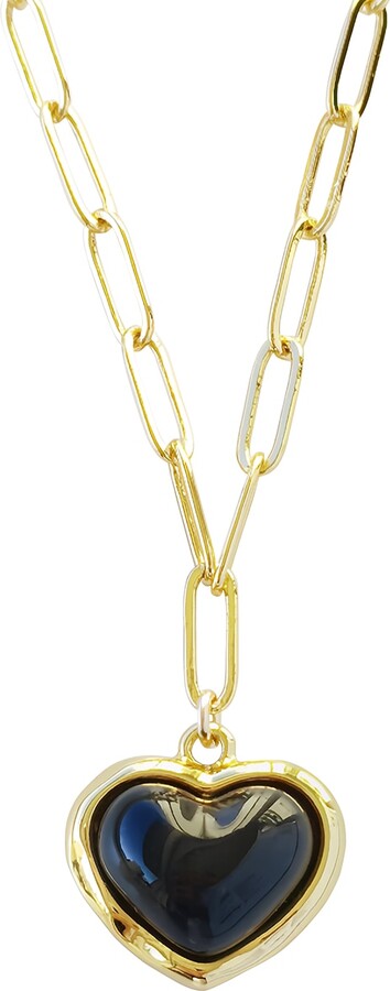 Poporcelain Black / Gold Porcelain Black Heart Pendant Necklace