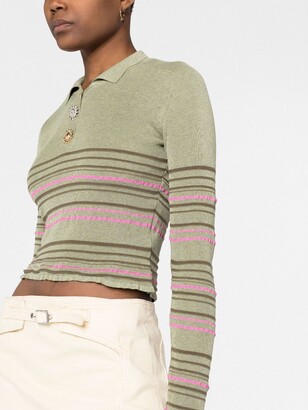 Jacquemus Green La Maille Aouro Striped Polo Knit Top - ShopStyle