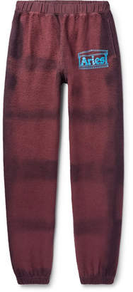 Aries Logo-Print Tie-Dyed Cotton-Terry Sweatpants - Men - Burgundy