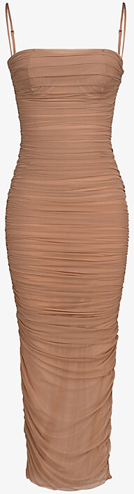 House Of CB Womens Tan Fornarina Ruched Stretch-Mesh Maxi Dress S (A-C Cup)