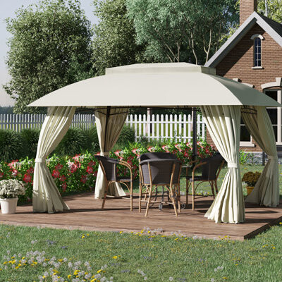 Hokku Designs Outdoor Gazebo With Double Vented Roof And Steel Frame, For Garden Use - Beige 10' X 13' Patio Canopy, Roof, Curtain Sidewalls Backyard Sun Shelter