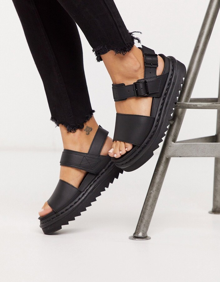 Dr. Martens Voss black leather flat chunky sandals - ShopStyle