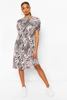 Thumbnail for your product : boohoo Animal Print Slash Neck Rib Midi Dress