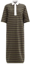 Thumbnail for your product : Ganni Striped Polo-collar Organic-cotton Jersey Dress - Black Green