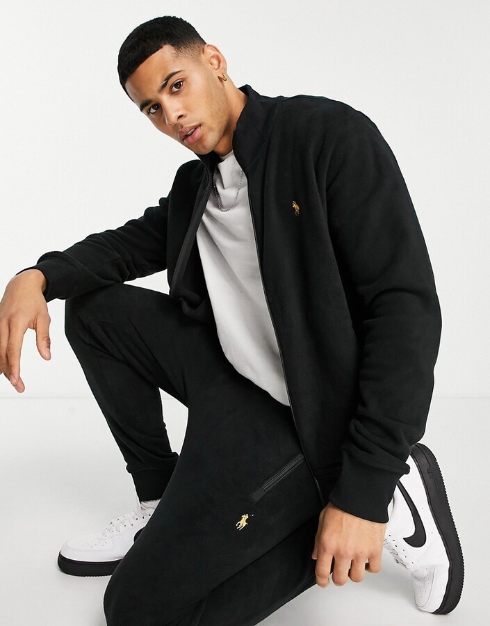 Polo Ralph Lauren gold player logo full zip track jacket in black -  ShopStyle