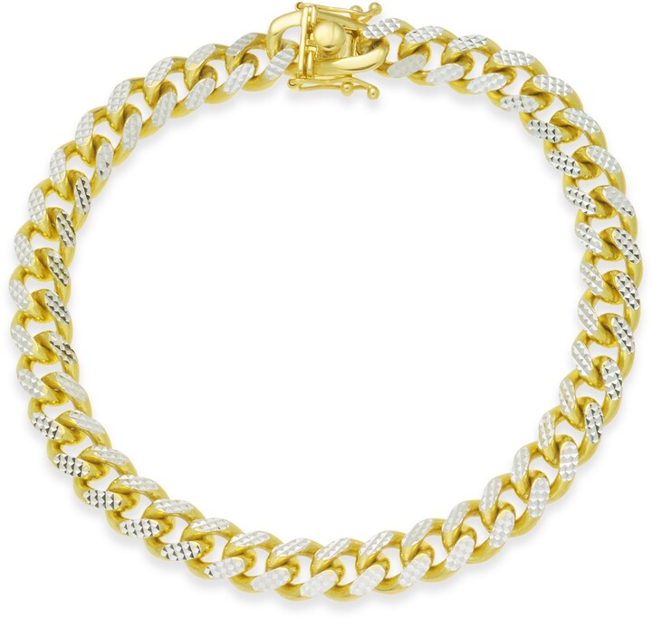 Italian Gold Men's Two-Tone Cuban Link Chain Bracelet in 14k Gold-Plated Sterling Silver and Sterling Silver