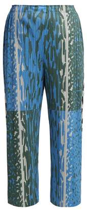 Pleats Please Issey Miyake Flash Animal Print Pleated Trousers - Womens - Blue Print