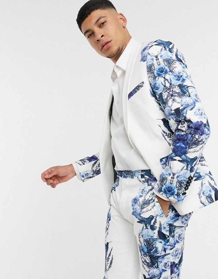 navy floral suit jacket