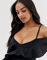 Thumbnail for your product : South Beach Exclusive wrap front frill swimsuit in black - BLACK
