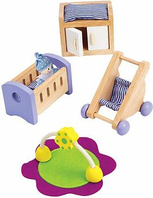 Hape Wooden Dollhouse Furniture Baby's Room Set, Dollhouse Accessories